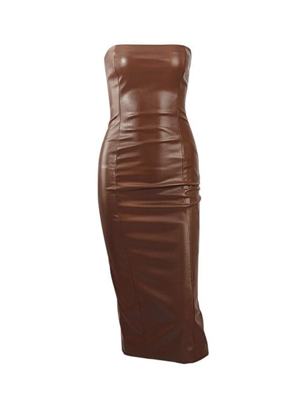 Pure Leather Slim Tube Dress With Rear Slit