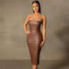 brown leather midi dress