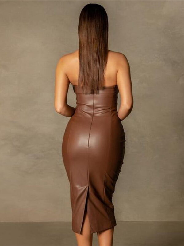 brown leather midi dress