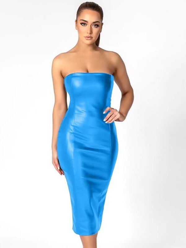 Pure Leather Slim Tube Dress With Rear Slit