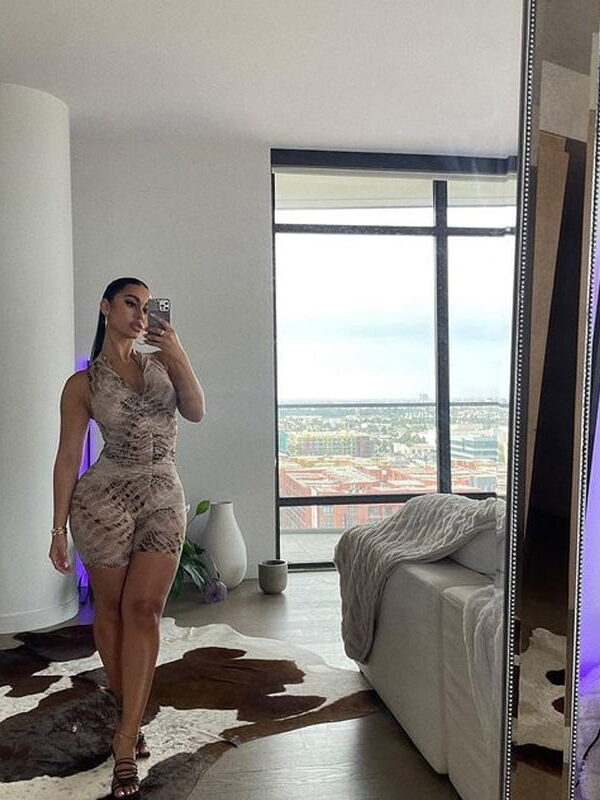 Python Print Hip Rise Slim Waist Jumpsuit