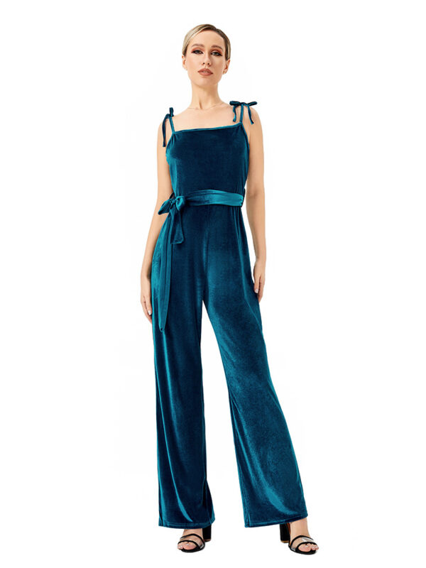 Women's New Halter Tie Velvet Jumpsuit