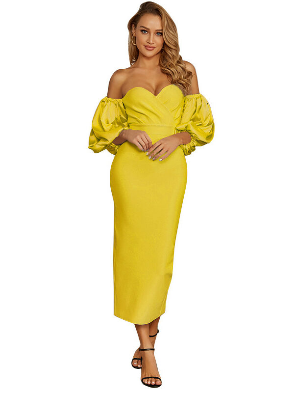 Balloon Removable Sleeves Midi Dress