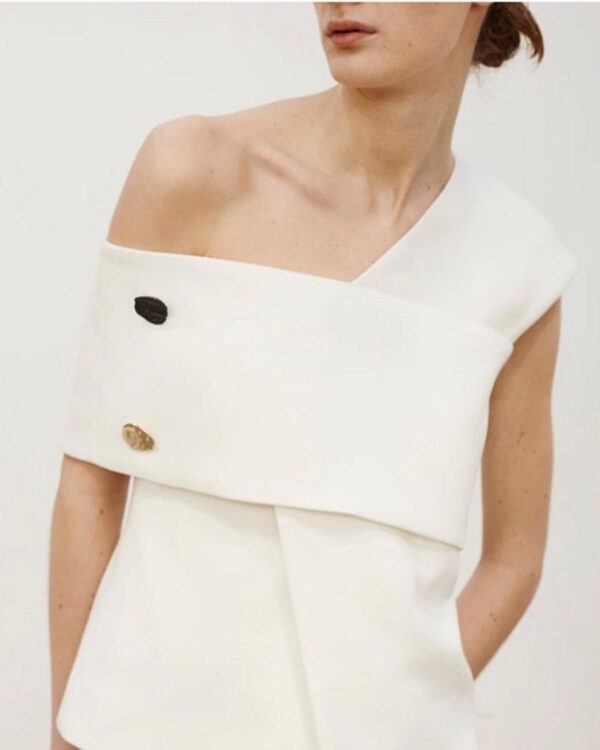 Lap Two Button  Irregular Single Shoulder A Top and Fared Pants