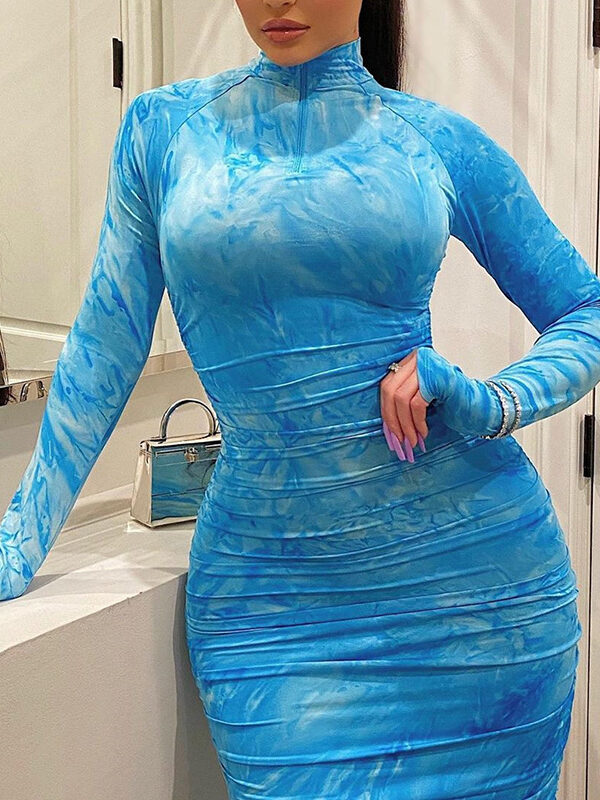 Turtle Print Long Sleeve Bodycon Dress