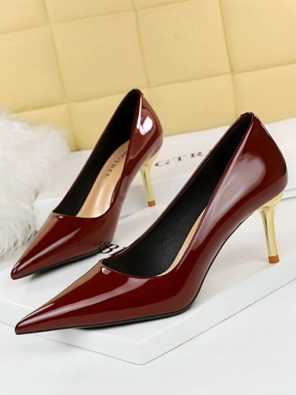 Shallow Pointed Shiny Patent Leather High Heel