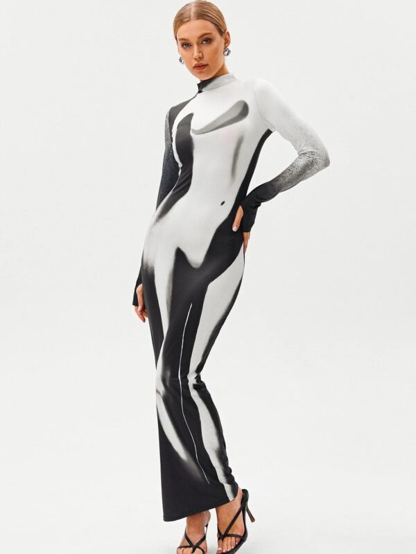 Dynamic Print Personality Round Neck Mixi Dress