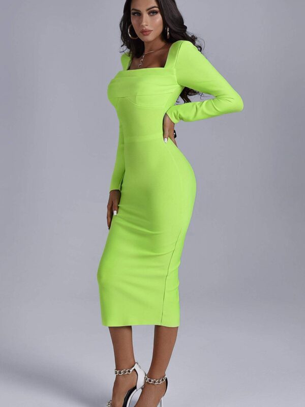 You Got This Box Neck Midi Bandage Dress - Fluorescent Green