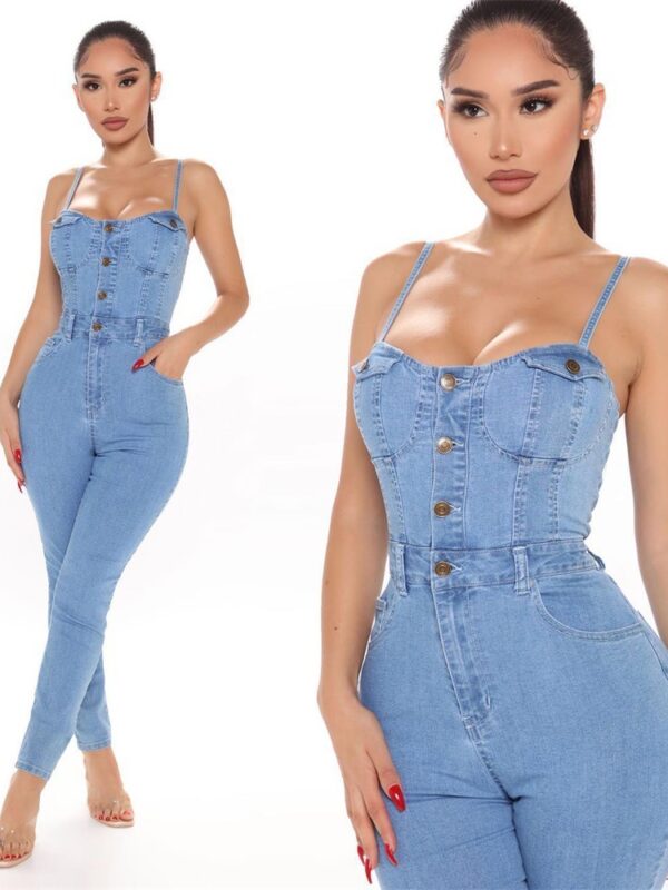 Miss Chic Casual Elastic Denim Jumpsuit