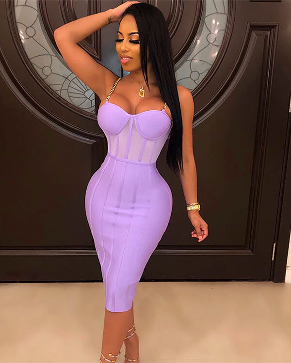 Gold Chain Strap  Mid Bandage Dress