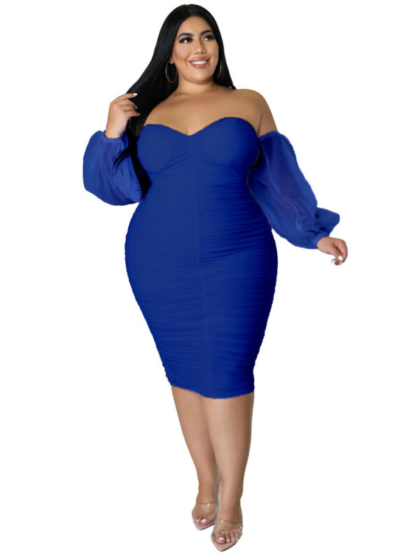 Plus Size Off Shoulder Puff Sleeve Dress