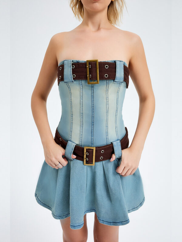 Miss You Retro Denim Word Collar Tube Top Dress