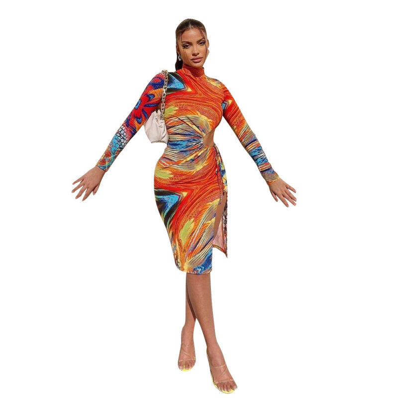 Sexy Mid-Waist Printed Milk Silk Dress