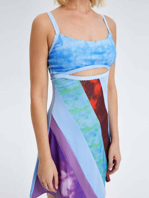 U-Collar Multi Color Hollow A -line Skort Dress