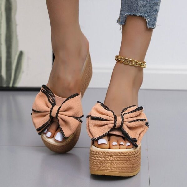 Thick Bow Slippers Wedge