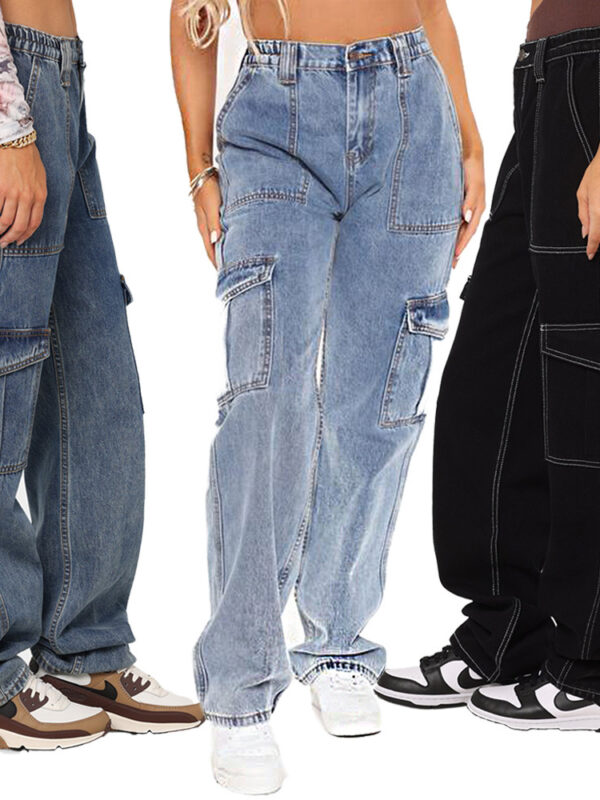 You Rock High Waist Baggy Cargo Wide Leg  Denim