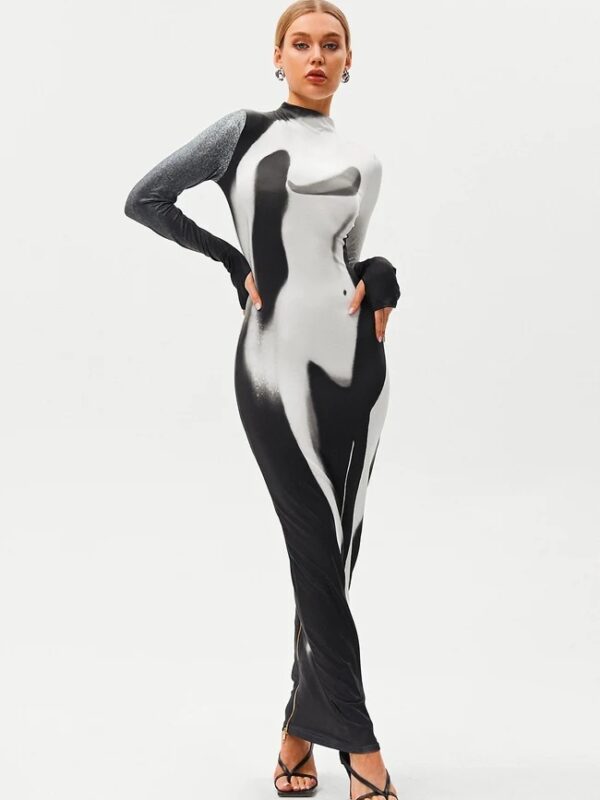 Dynamic Print Personality Round Neck Mixi Dress