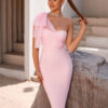 One Diagonal Shoulderย Midi Bandage Dress 7 One Diagonal Shoulderย Midi Bandage Dress