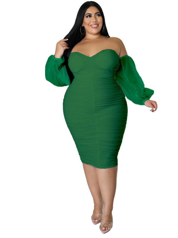 Plus Size Off Shoulder Puff Sleeve Dress
