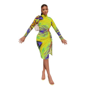 Sexy Mid-Waist Printed Milk Silk Dress