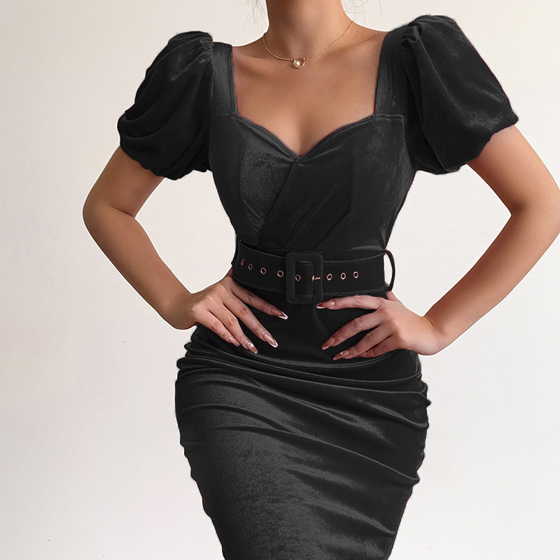 shapeminow Corset Velvet Low Neck Puff Sleeve Dress14 | ShapeMiNow is your go-to store for all kinds of body shapers, dresses, and statement pieces.