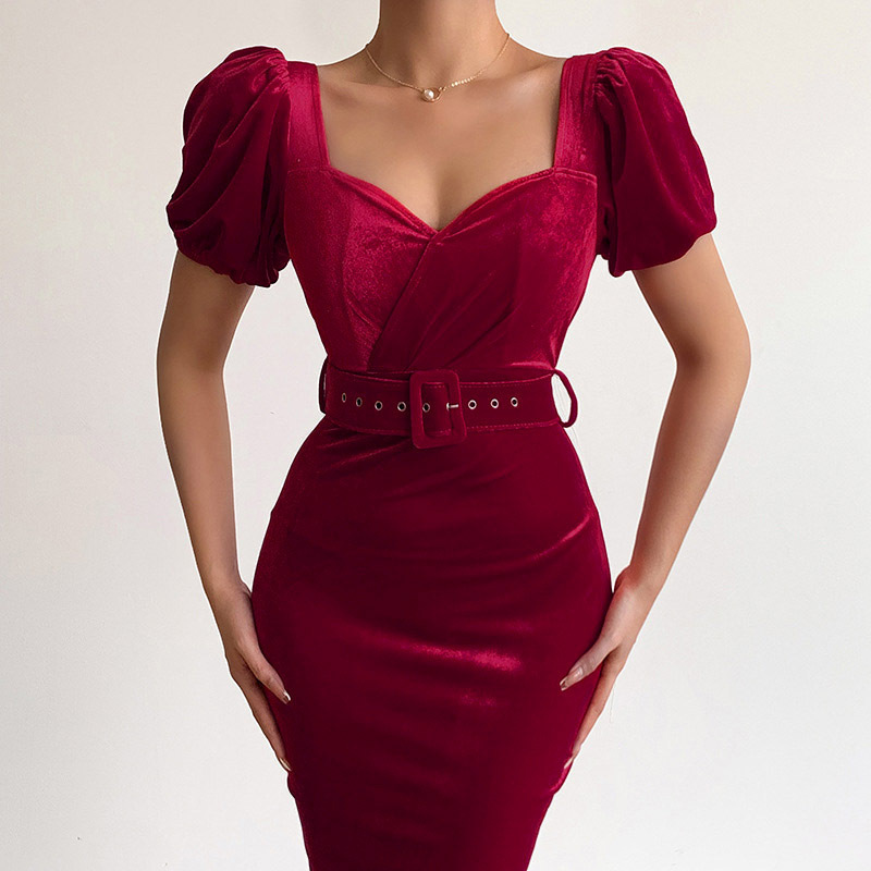 shapeminow Corset Velvet Low Neck Puff Sleeve Dress2 | ShapeMiNow is your go-to store for all kinds of body shapers, dresses, and statement pieces.