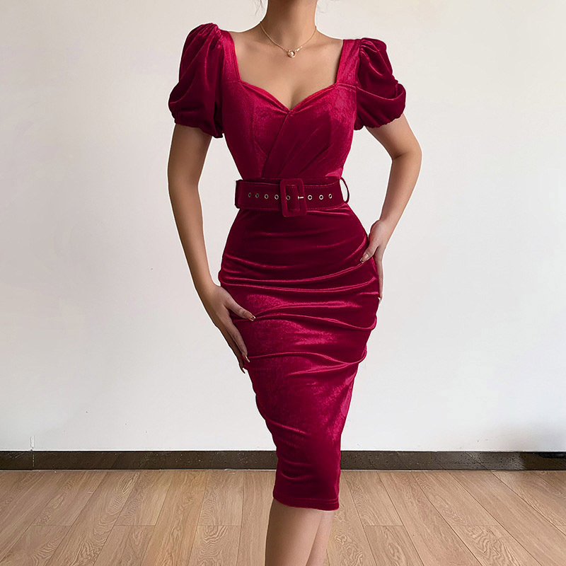 shapeminow Corset Velvet Low Neck Puff Sleeve Dress7 | ShapeMiNow is your go-to store for all kinds of body shapers, dresses, and statement pieces.