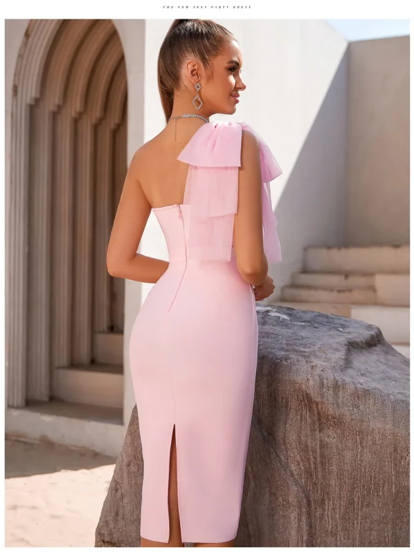 One Diagonal Shoulder Midi Bandage Dress
