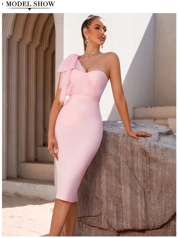 One Diagonal Shoulder Midi Bandage Dress