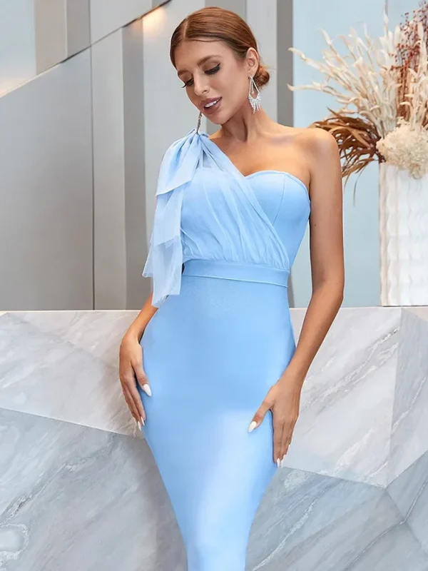 One Diagonal Shoulder Midi Bandage Dress