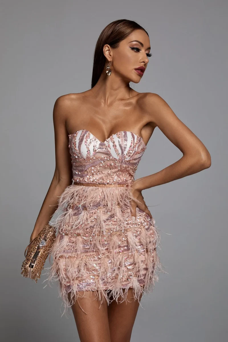 shapeminow Pink Busty Sequin Bandage Evening Dress3 | ShapeMiNow is your go-to store for all kinds of body shapers, dresses, and statement pieces.
