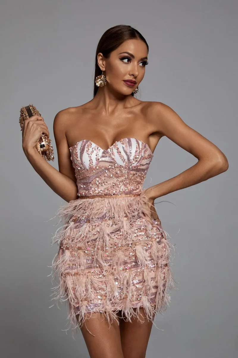 shapeminow Pink Busty Sequin Bandage Evening Dress5 | ShapeMiNow is your go-to store for all kinds of body shapers, dresses, and statement pieces.