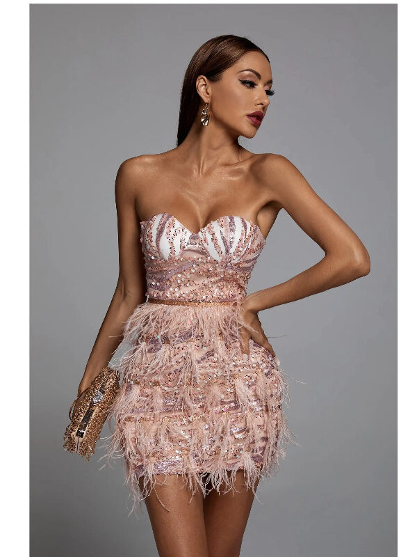 Pink Busty Sequin Bandage Evening Dress5