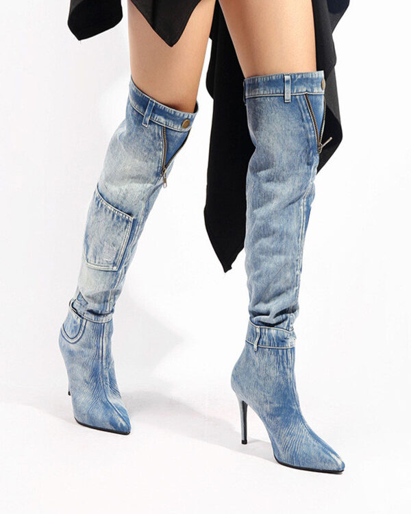 Denim Over The Knee Slim Heel Riding Boots