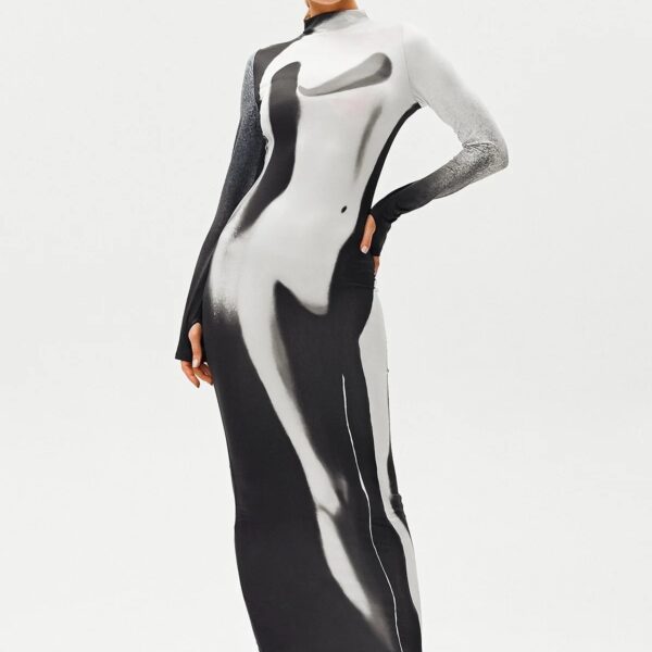 Dynamic Print Personality Round Neck Mixi Dress
