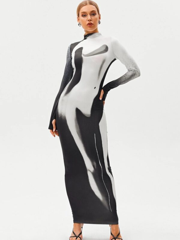 Dynamic Print Personality Round Neck Mixi Dress