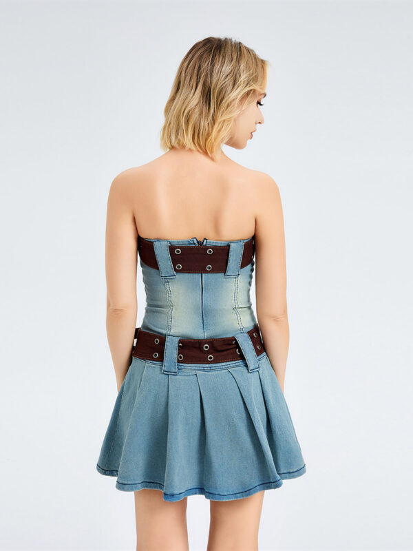 Miss You Retro Denim Word Collar Tube Top Dress