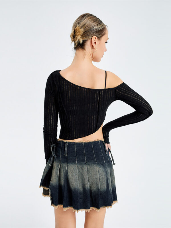 Hollow Out Irregular Long Sleeve Strapless Top