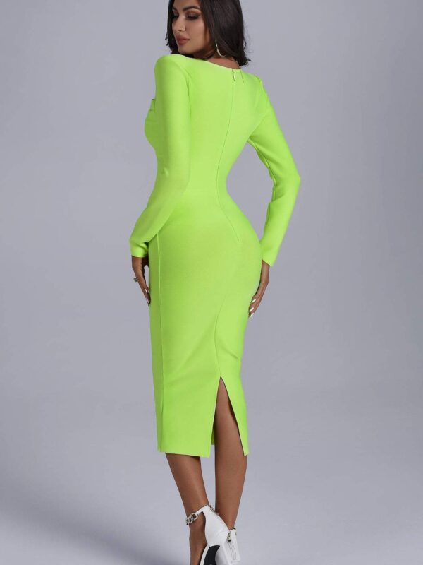 You Got This Box Neck Midi Bandage Dress - Fluorescent Green