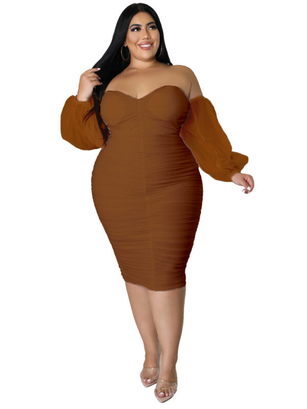 Plus Size Off Shoulder Puff Sleeve Dress