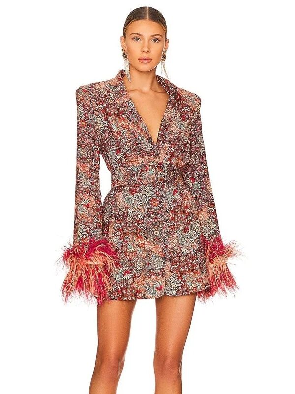Floral Cuff Decorative Feather Dress