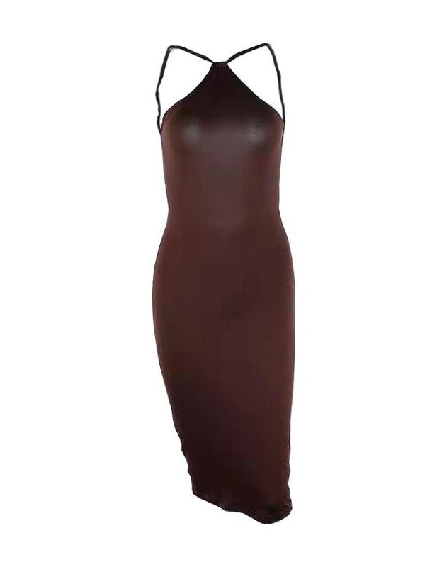 Solid Color Halter Sleeveless Halterneck Dress Long Dress