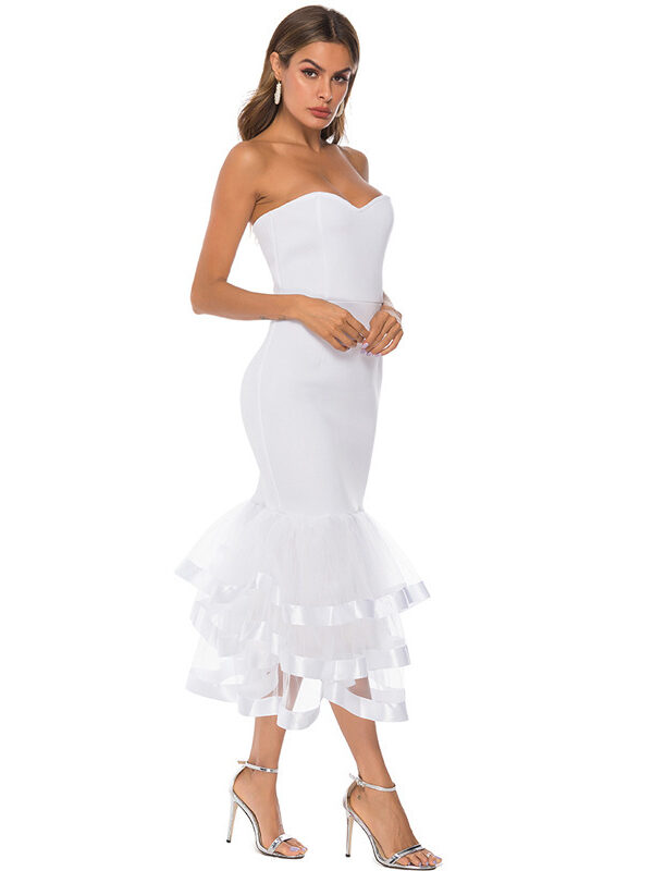 Puff Skirt Tube Neck Midi Dress