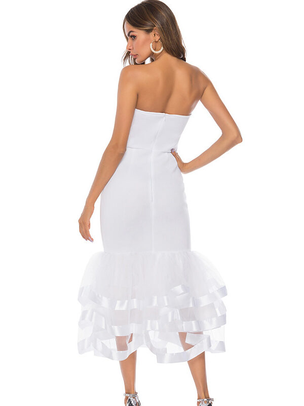 Puff Skirt Tube Neck Midi Dress