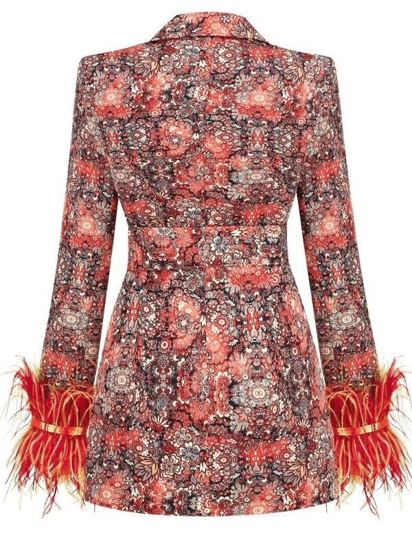 Floral Cuff Decorative Feather Dress