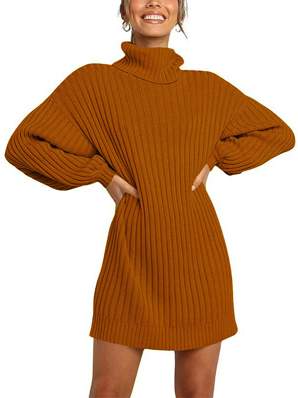 Turtle Collar Mid-Length Sweater Dress