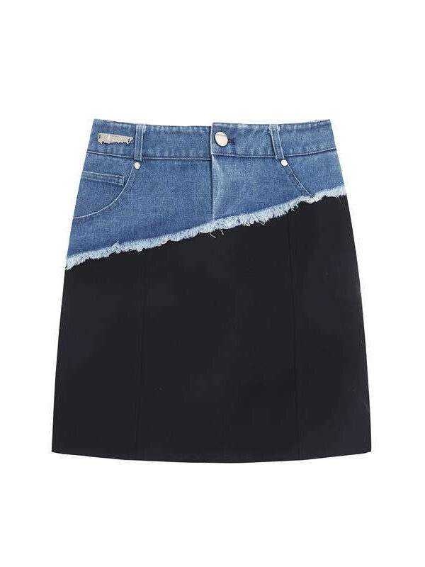 Three-dimensional waist, Notched Collar Denim Jacket & Mini Skirt set for Women