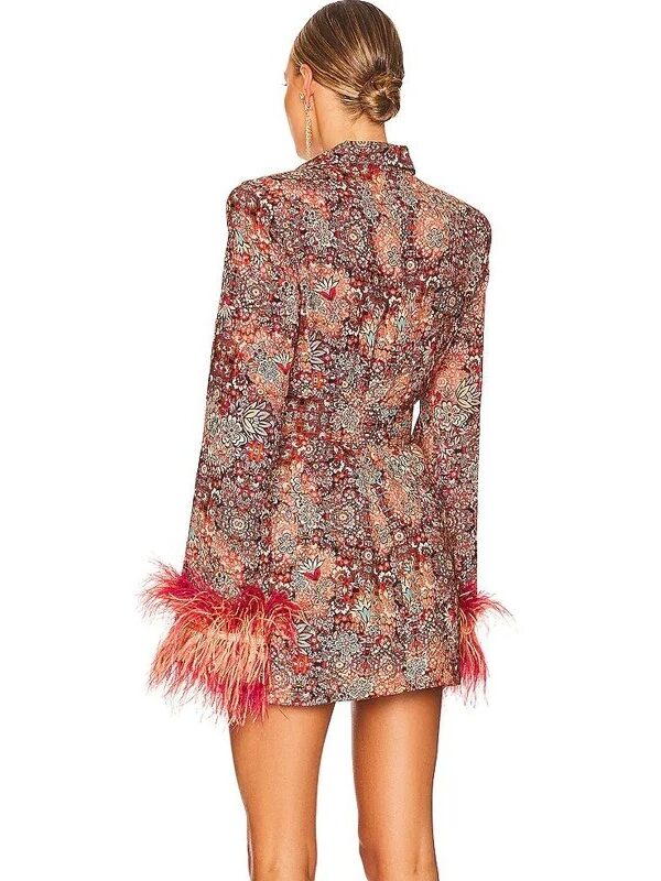 Floral Cuff Decorative Feather Dress