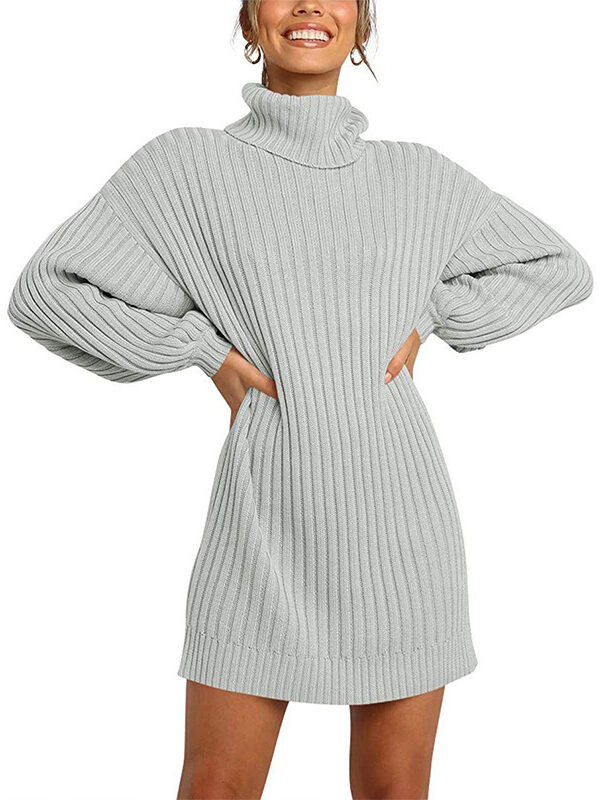 Turtle Collar Mid-Length Sweater Dress