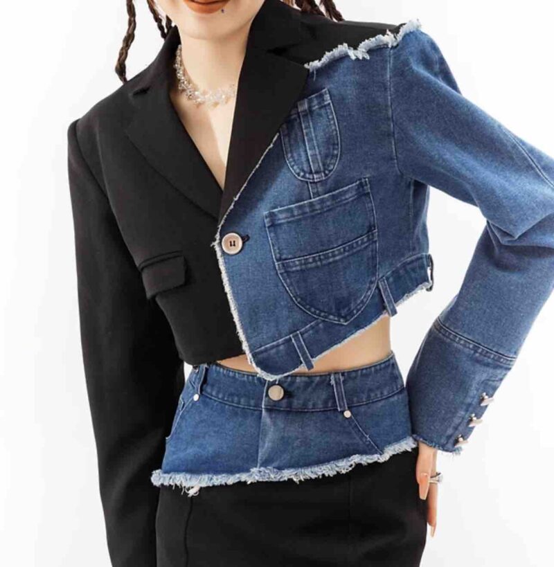 shapeminow Chic Girls 3D Waist Notched Collar Denim Jacket Mini Skirt Set 1 | ShapeMiNow is your go-to store for all kinds of body shapers, dresses, and statement pieces.